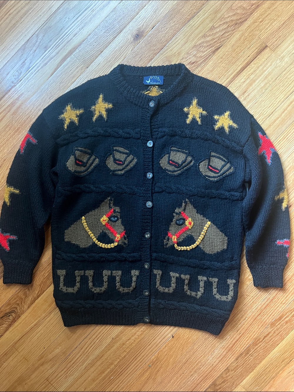 Vintage Western Hand Knit Horse Cardigan